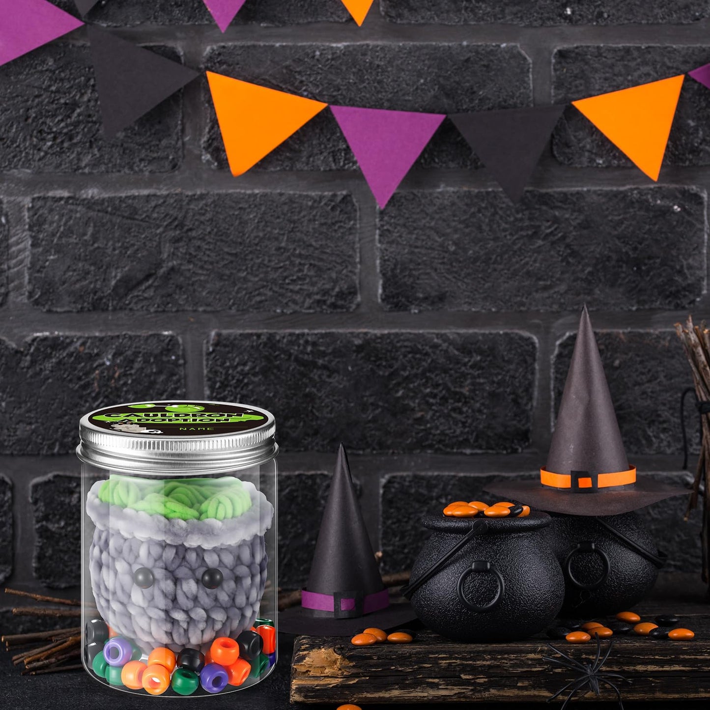 Poen Cauldron Desk Pets Accessories Crochet Cauldron DIY Toy Plush Handmade Doll Spooky Creepy Horror Gift Halloween Boo Basket for mature-themed Women Office School Classroom Party Decor