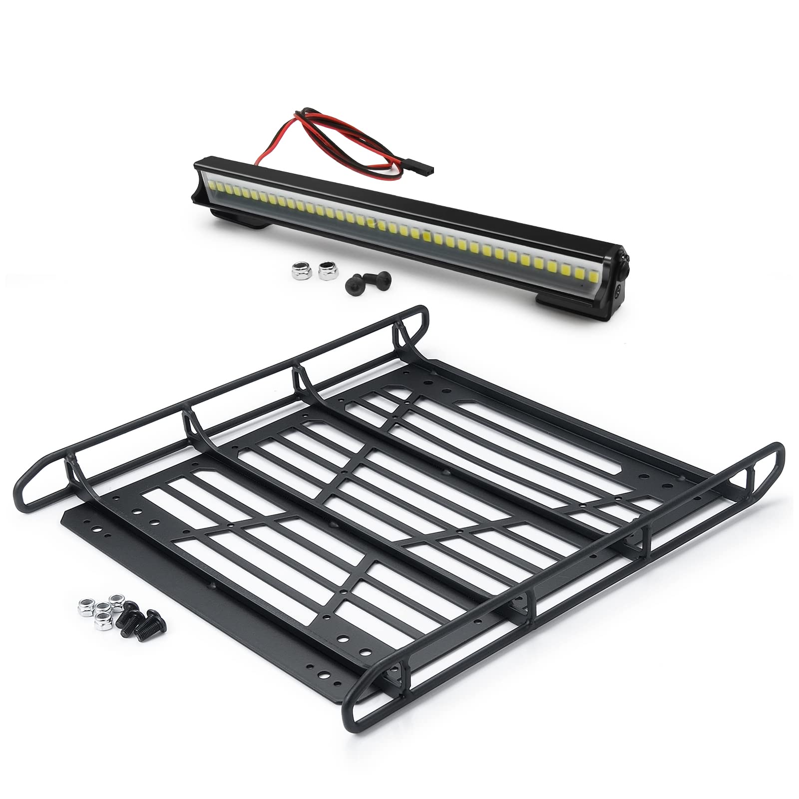 Zolikar Stainless Steel Roof Luggage Rack With Lights Bar For 1/10 Rc Crawler Car Scx10 Iii Upgrades