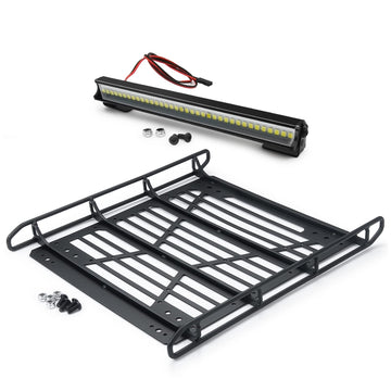 Zolikar Stainless Steel Roof Luggage Rack With Lights Bar For 1/10 Rc Crawler Car Scx10 Iii Upgrades