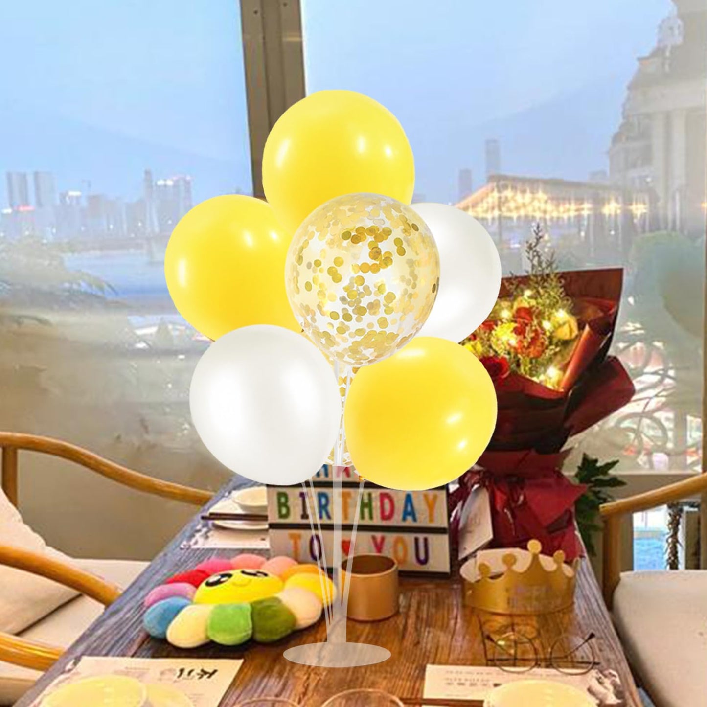 Zjdhpty Yellow And White Balloon Stand Centerpiece Table Decorations For Bee Sunflower Daisy Birthday Bridal Shower Engagement W