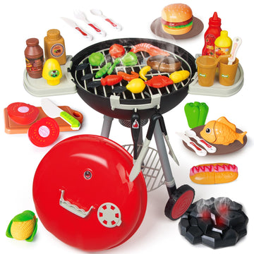 79Pcs Bbq Grill Set For Kids - Kitchen Playset With Realistic Spray, Light & Sound - Interactive Toddler Toy For Boys Girls - Ch
