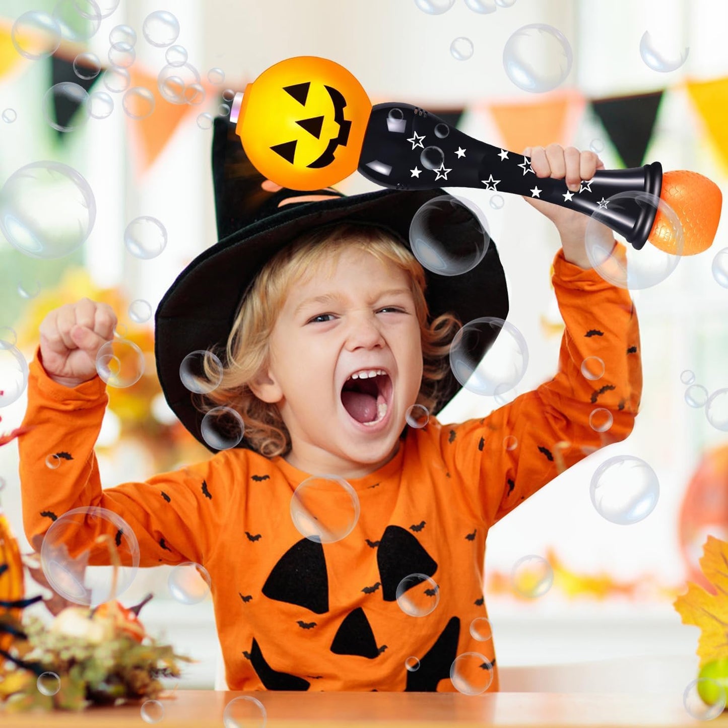 Halloween Bubble Wand For Kids, Pumpkin Bubble Machine Blower Maker Wand With Music & Light,Outdoor Indoor Stuff Toy Gift For 1