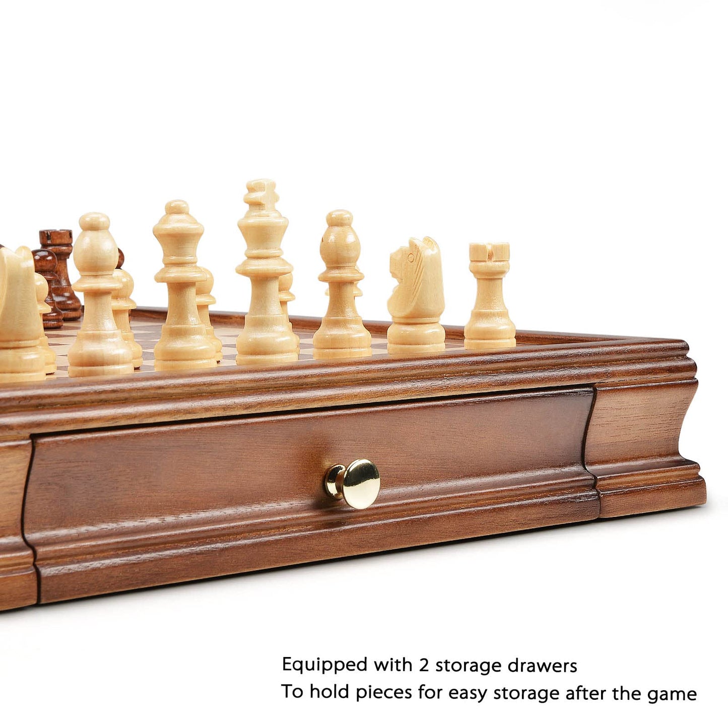 Amerous 12.8' X 12.8' Magnetic Wooden Chess Set With 2 Built-In Storage Drawers - 2 Bonus Extra Queens - Gift Packaging - Staunton Chess Pieces, Board Games Chess Sets For Adults And Kids
