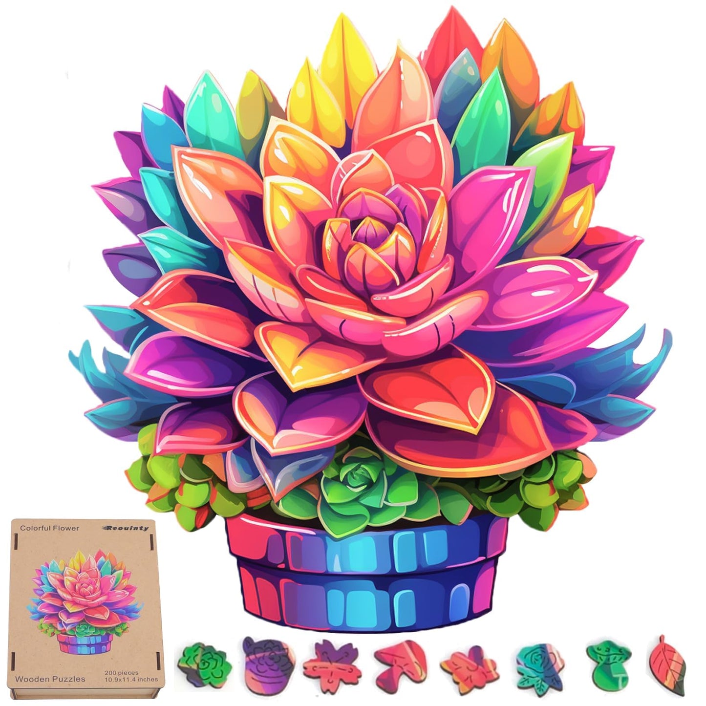 Reouinty Wooden Puzzle Colorful Flower 200Pcs