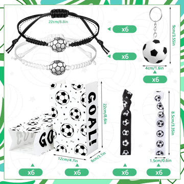 48 Pcs Soccer Party Favors Supplies Set Include 12 Soccer Hair Scrunchies 12 Soccer Keychains 12 Football Bracelets 12 Pieces So