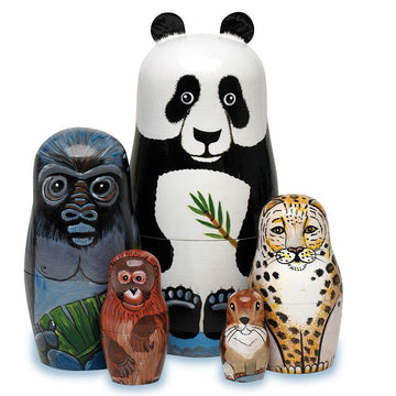 Bits And Pieces - Nesting Endangered Species-Hand Painted Wooden Nesting Dolls - Set Of 5 Dolls From 5.5 Tall