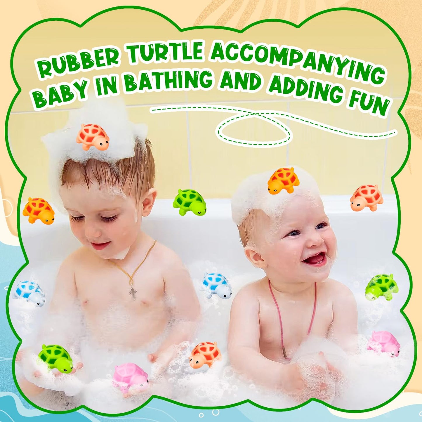 25PCS Mini Rubber Turtle Green Floating Squeaky Sea Turtle Rubber Bath Toy, Cute Screaming Sound Bulk for Bath Shower Swimming P