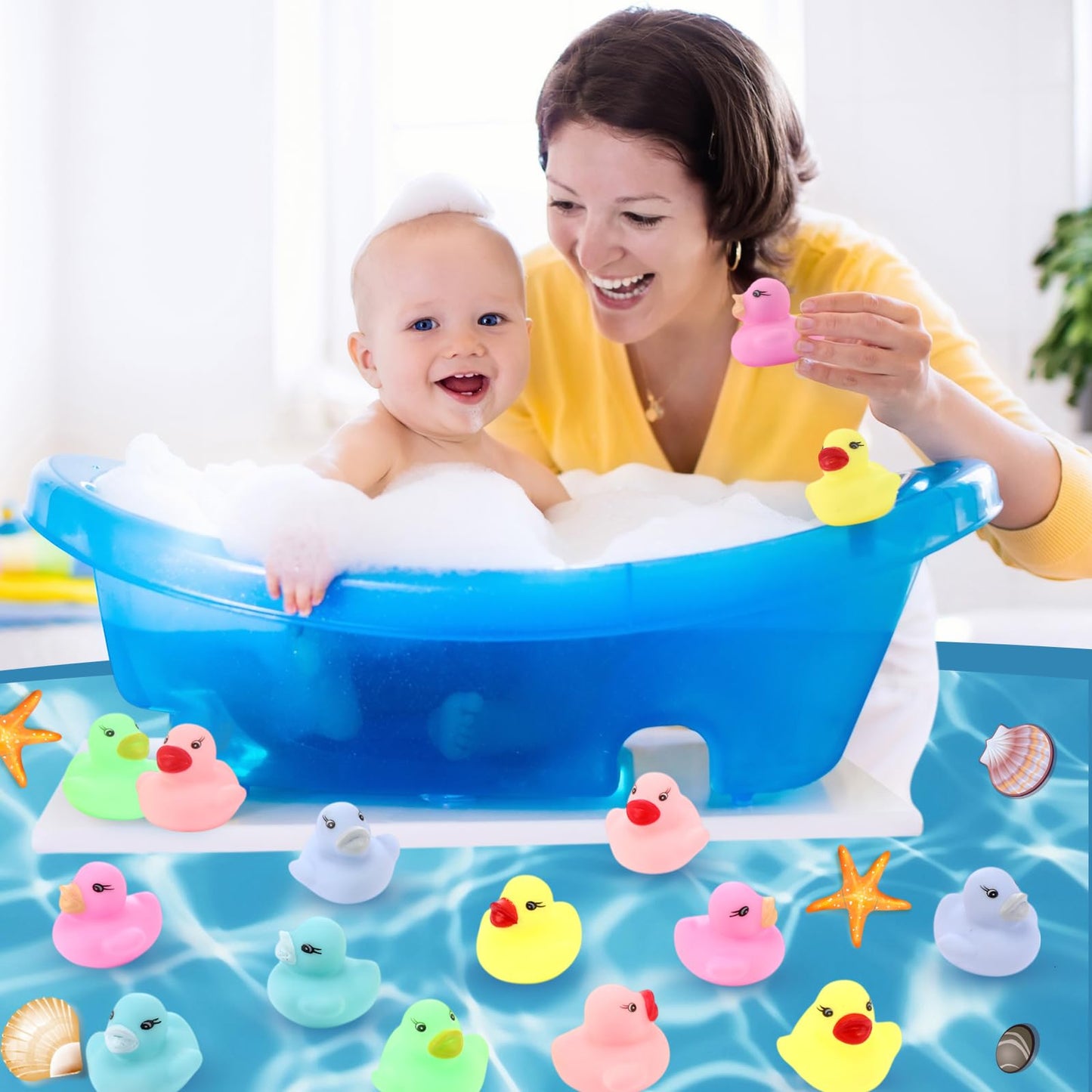 Teling 200 Pcs Mini Rubber Ducks in Bulk Yellow Tiny Baby Shower Ducks Float Squeak Bathtub Duckies Preschool Bath Toy for Birthday Party Gift(Macaron Color)