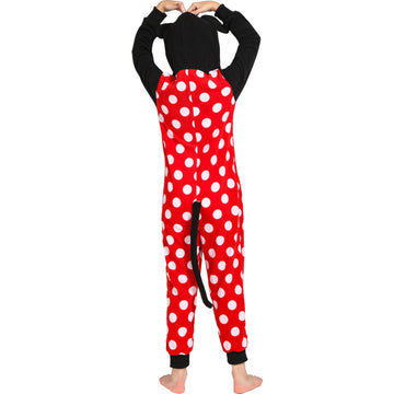 Rabtero Kids Hooded Animal Onesie Costume, Toddlers Mouse Costume, Unisex Red And White Polka Dot One Piece Pajamas, Halloween/Christmas/Carnival Cosplay Costume For Kids 4-6