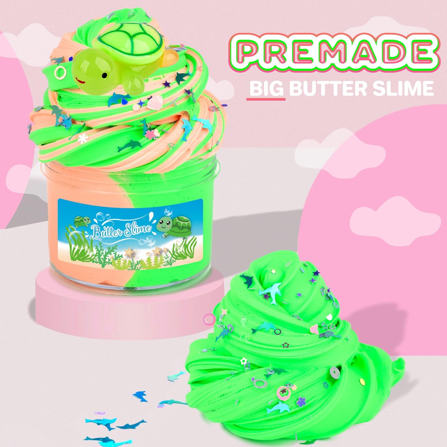 Butter Slime Glitter Mix Ins, Glow In The Dark Cute Charm Cream Slime For Girls Boy Ages 8-12, Scented Sludge Soft Putty Stretch
