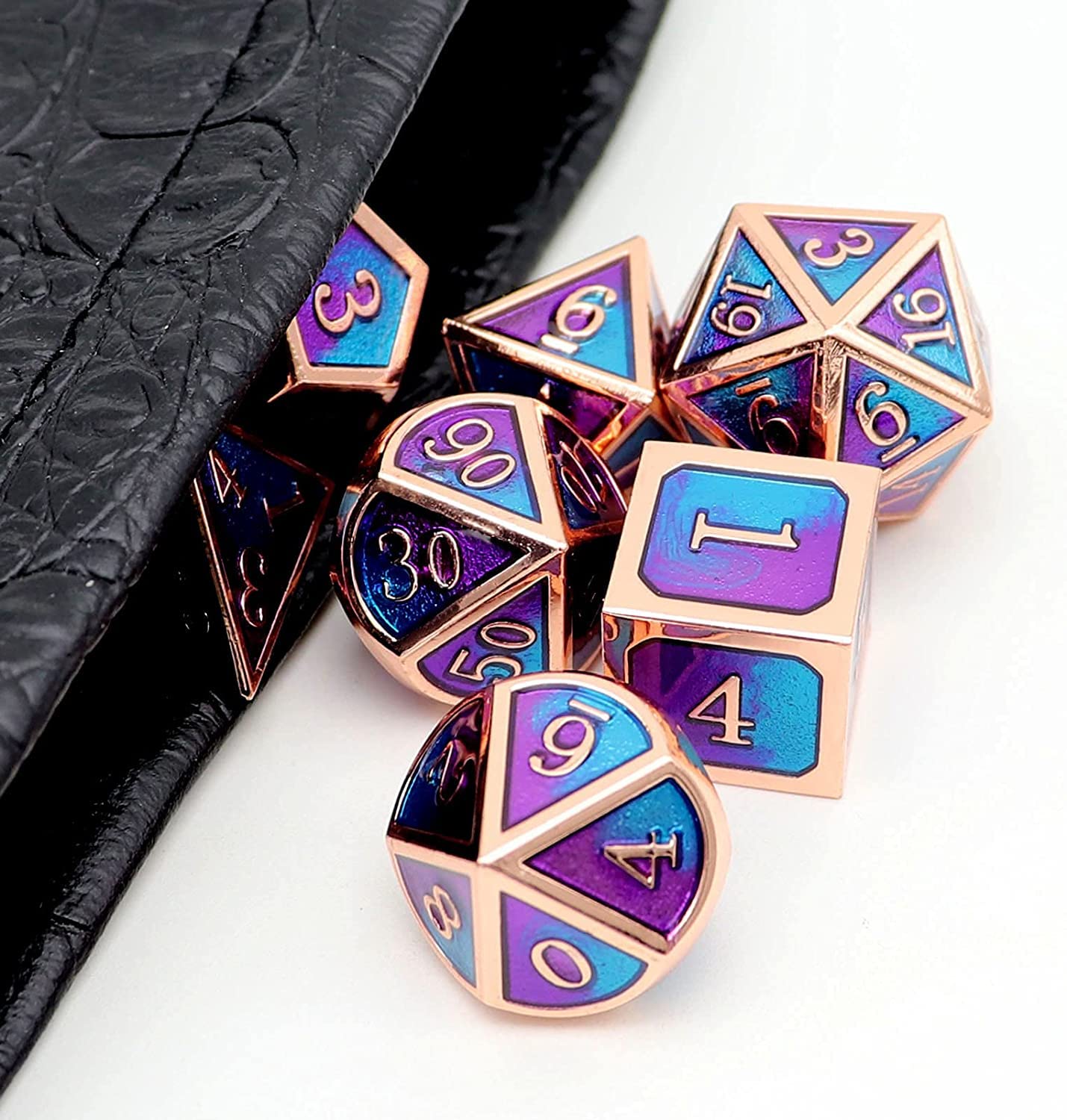 Haxtec Metal DND Dice Set D&D Gifts 7PCS Copper Blue Teal Purple Polyhedral RPG Dice D20 D12 D10 D8 D6 D4 for Dungeons and Drago