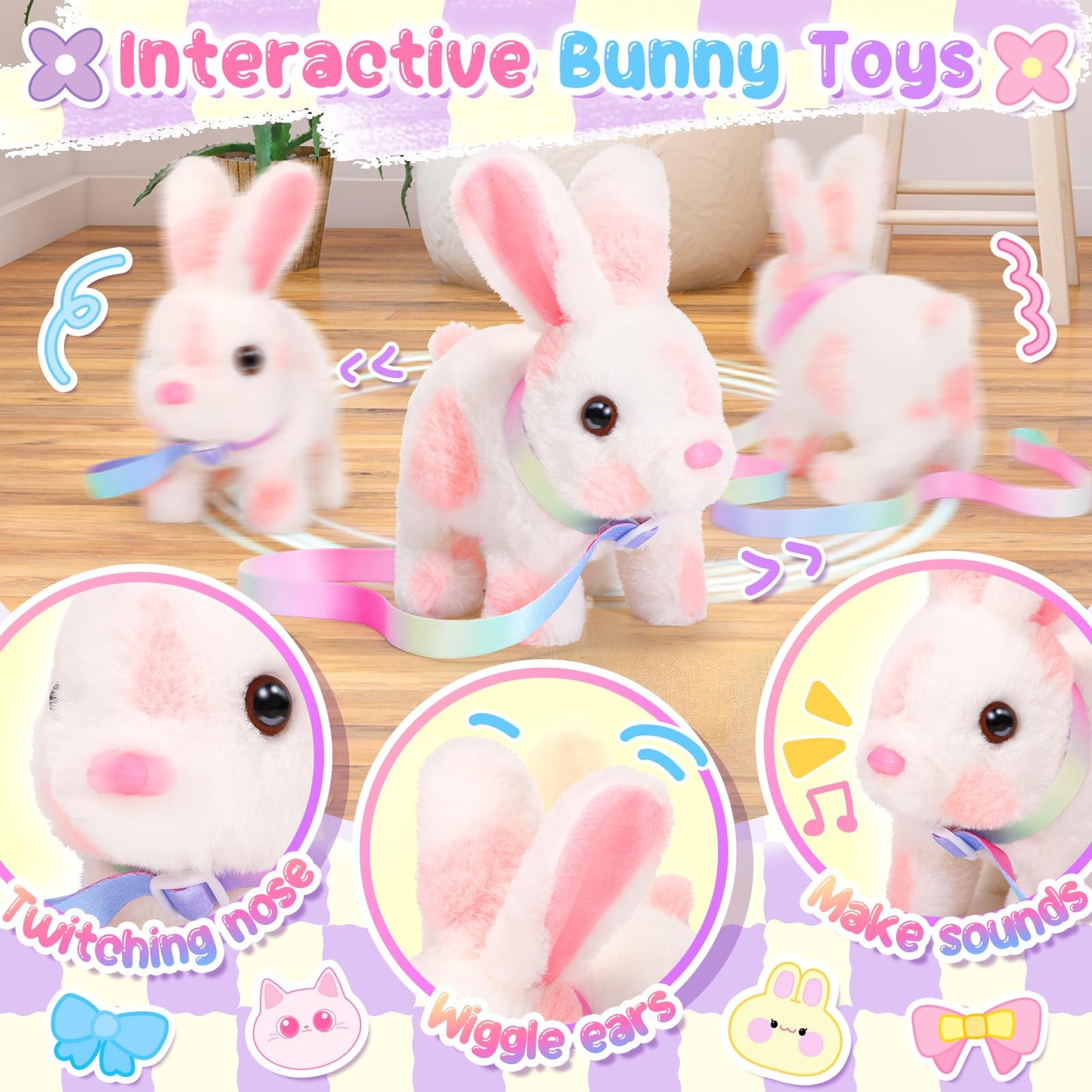 Ninaor Bunny Toys For Kids With Crossbody Bags, Interactive Rabbit Toys With Sounds Jumping Wiggling Ears, Pretend Play Robot Pe