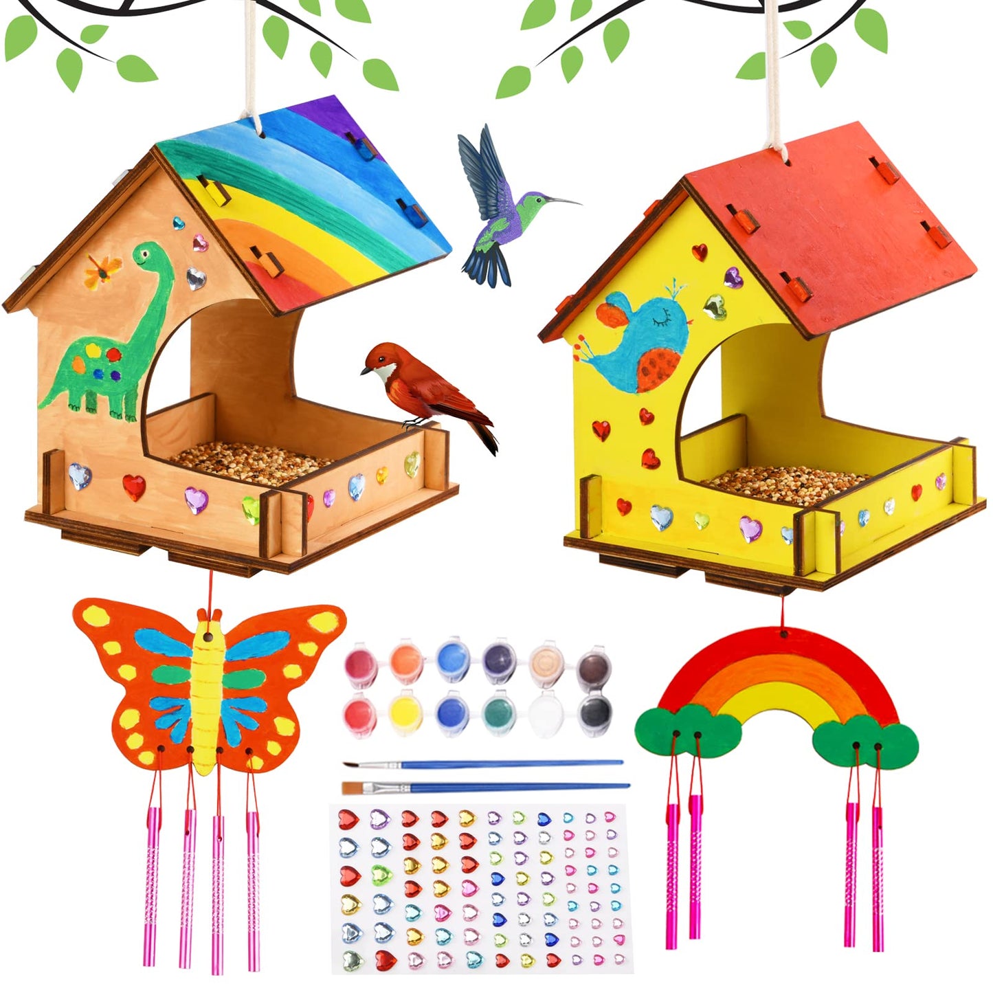 Wooden Arts And Crafts For Kids - 2 Pack Bird Feeder Wind Chime Diy Kids Crafts - Build And Paint Educational Fun Art Activities