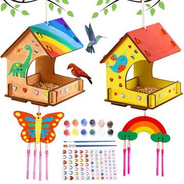 Wooden Arts And Crafts For Kids - 2 Pack Bird Feeder Wind Chime Diy Kids Crafts - Build And Paint Educational Fun Art Activities