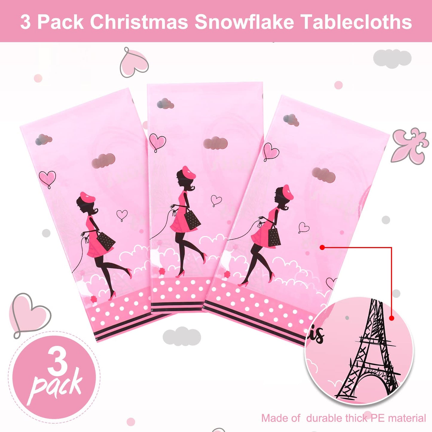 Paris Party Decorations Bonjour Paris Tablecloth Eiffel Tower Plastic Table Covers for Girls Birthday Party Decorations and Supp