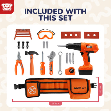 TOY Life Kids Tool Set with Kids Tool Belt & Toy Drill, Toddler Tool Set for Kids Pretend Play, Toy Tools Construction Tools Hal