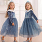 Luzlen Toddler Snow Princess Costume Girls Blue Queen Dress For Halloween Christmas Cosplay Party Outfits, 6-7Y(Tag 140)