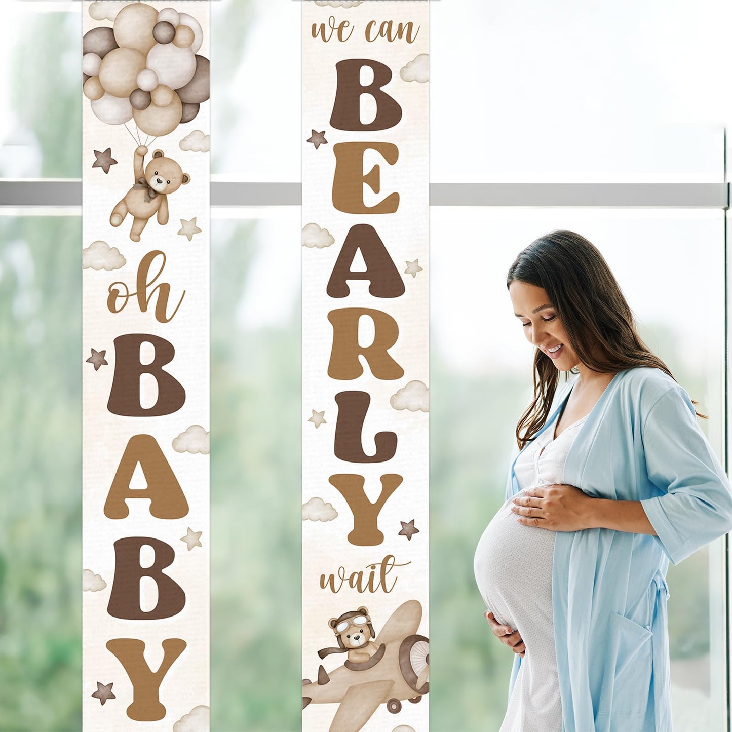 Neutral Bear Baby Shower Party Decorations We Can Bearly Wait Porch Sign Banner Gender Reveal Banner Porch Sign For Welcome Baby