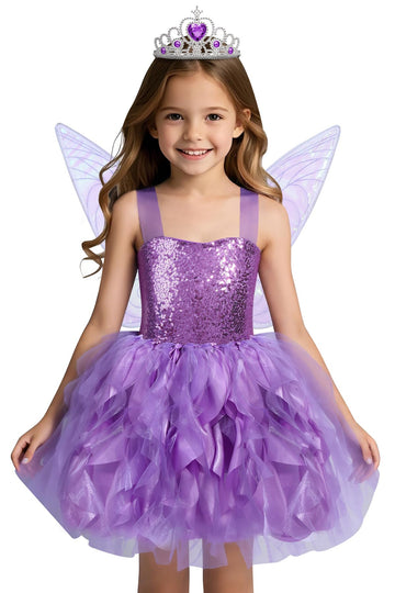 Soyoekbt Fairy Costume For Girls Princess Tutu Dress With Butterfly Wings For Girls Birthday Party Dress Up (Purple, 3-4 Years)