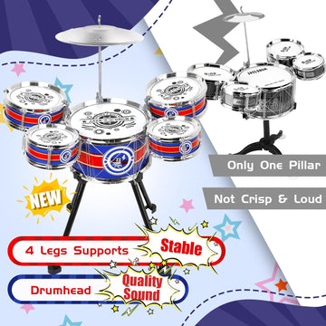 Toddler Drum Set Upgraded Drum Kit For Kids Jazz Drum Set With 5 Drums Music Toys For 3 4 5 Year Old Boys Girls Gifts Ages 3-5