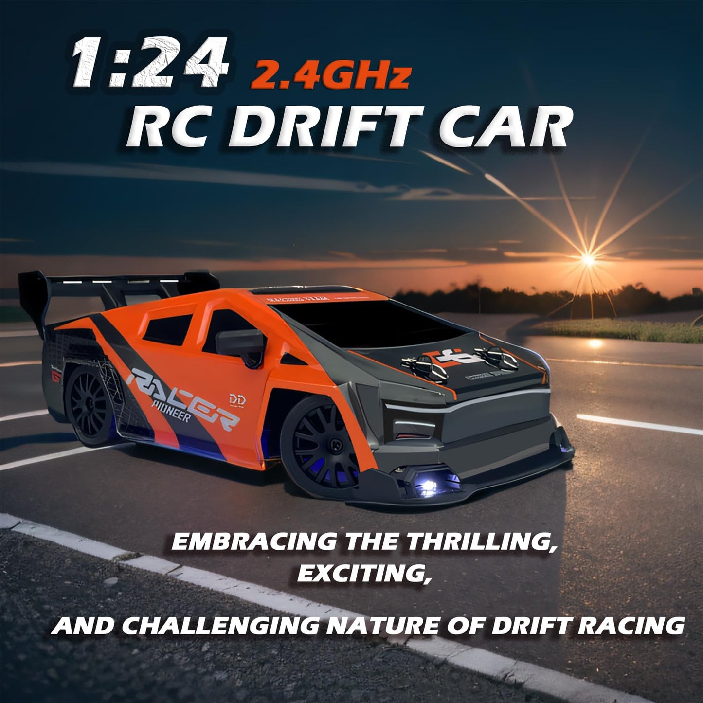 Hturccop 1:24 Rc Cybercar, 2.4Ghz Rc Drift Cars With Led Light, Race Car Toys For Boy Girl 8-12 Years Old, Speed Adjustable 25Km