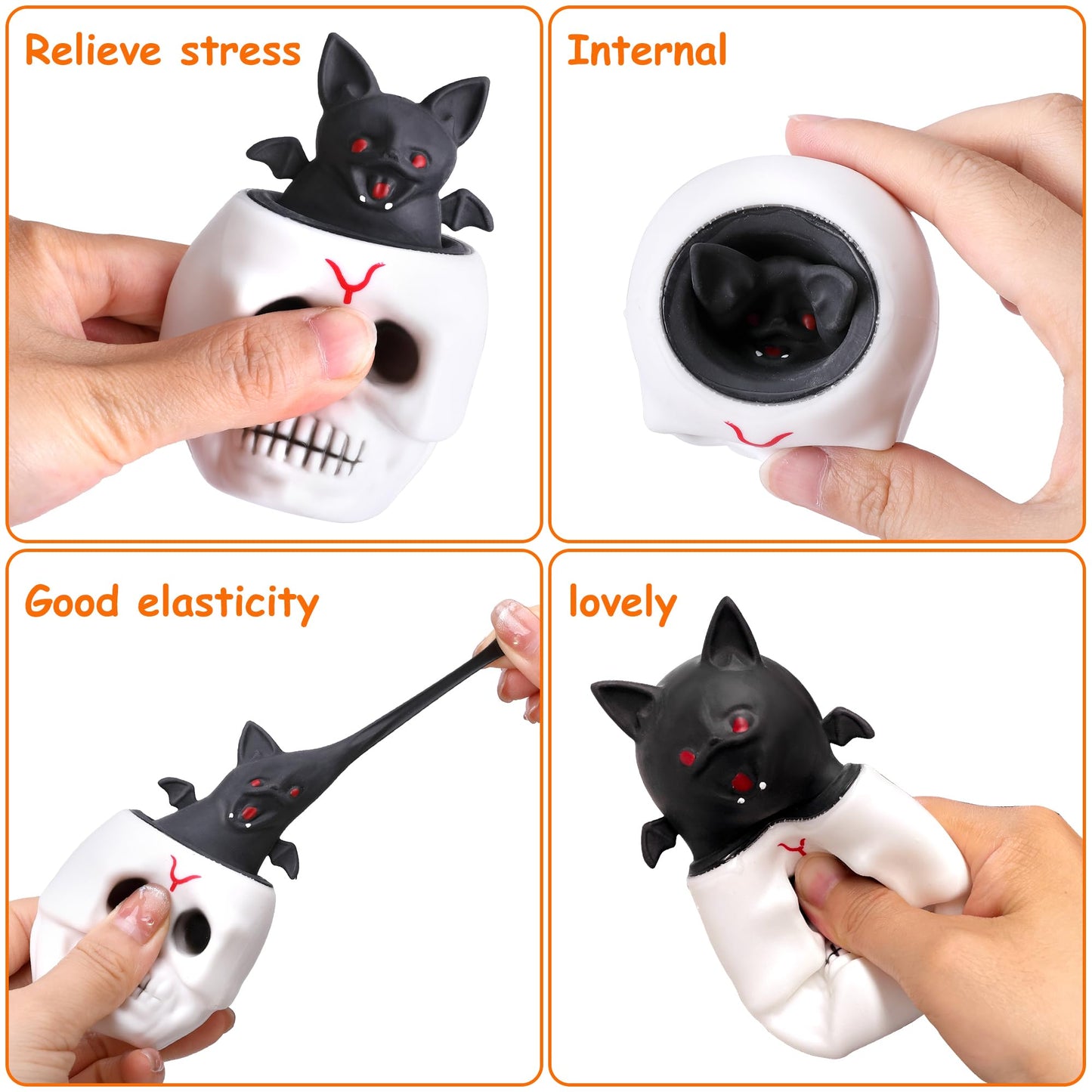 Tlswshsy 12 Pcs Halloween Skull Stress Relief Fidget Toys, Small White TPR Ghost Squeeze Toys for Party Decoration
