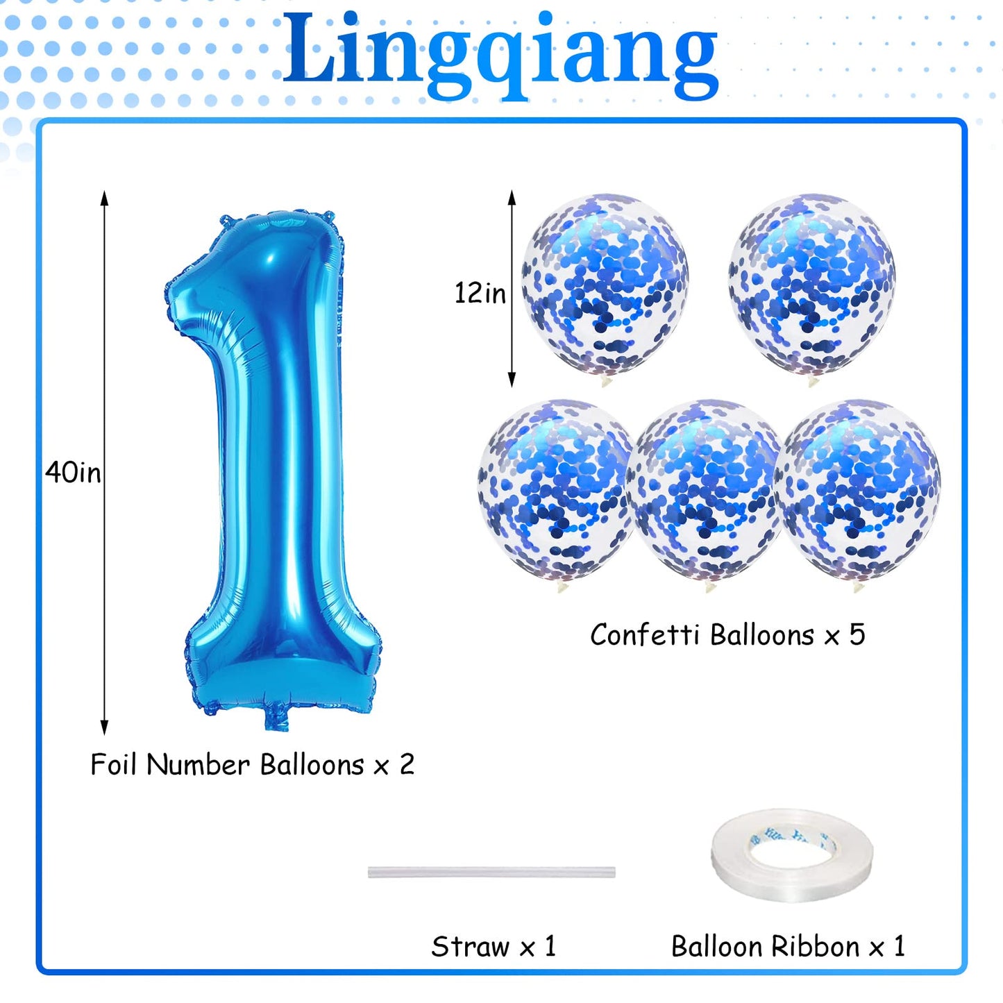 Large 18 Balloon Number Blue, 40 Inch Helium Foil Number 1 & 8 Balloons Self Inflating With Blue Confetti Balloons Set For Boys