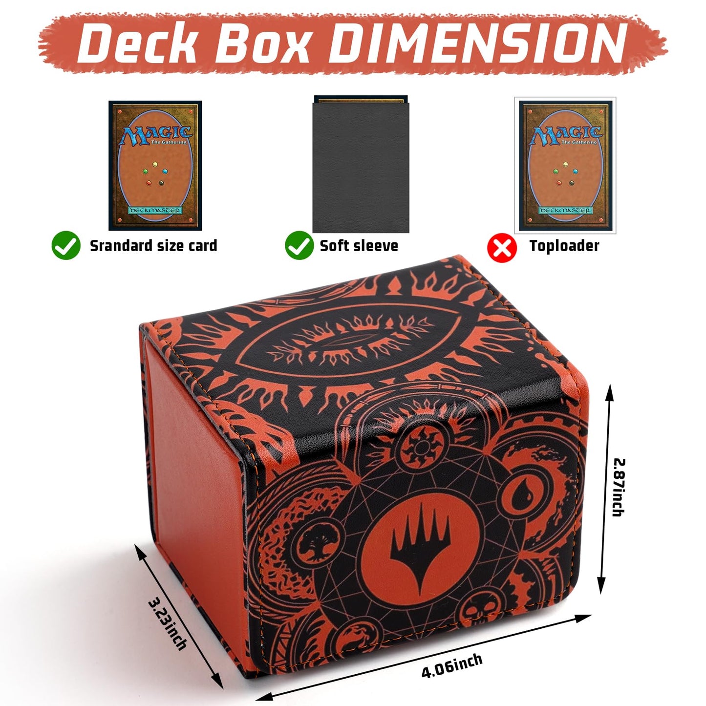 Deck Box for MTG Cards  Trading Commander Deck Case Holds 120+ Sleeved Cards  PU Leather Magnetic Collectible Card Storage Box Fits for TCG Magic Card (Orange)