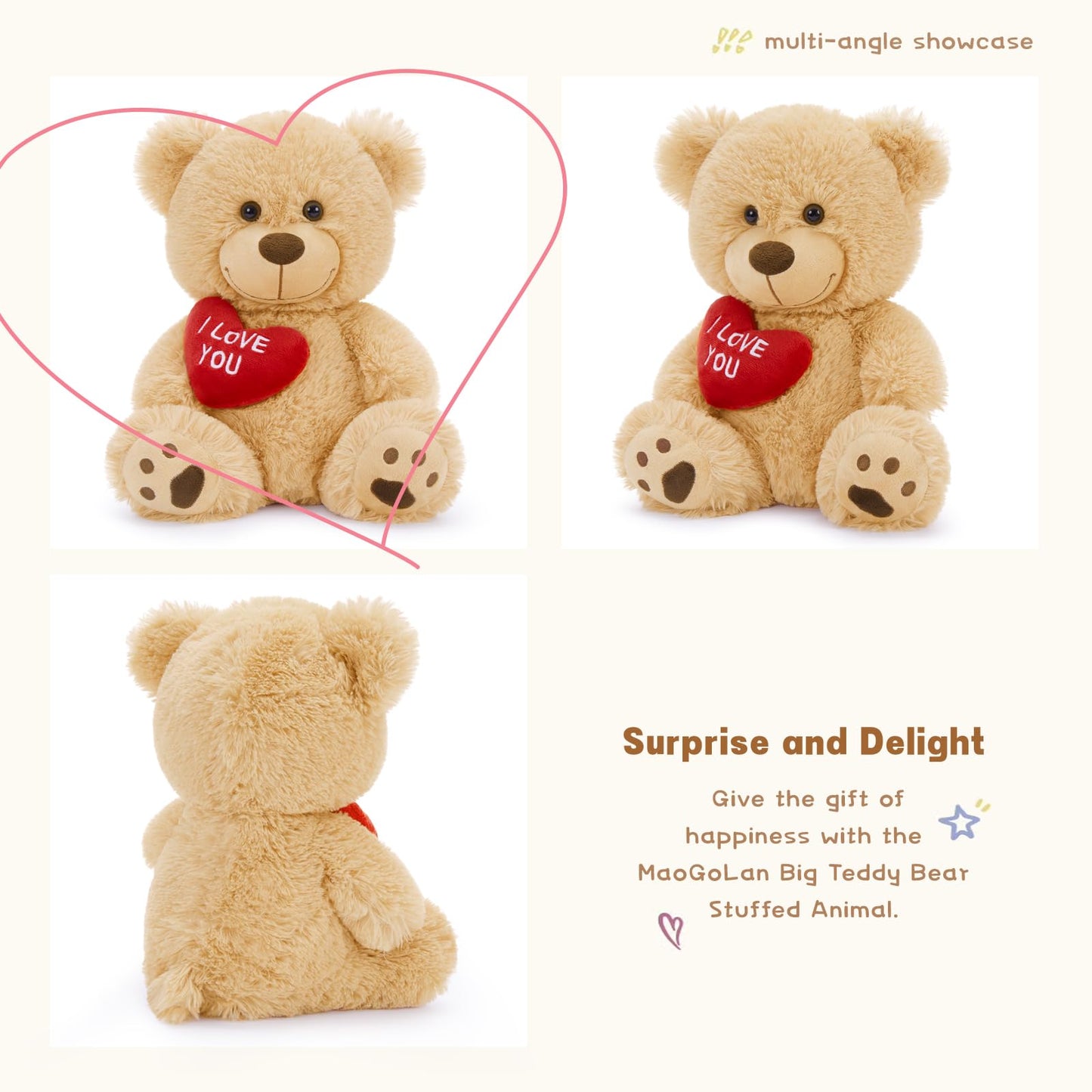 Maogolan Small Teddy Bear With Red Heart, 12' I Love You Valentines Teddy Bear Stuffed Animal,Velvet Red Heart Bear Gift For Kids,Girlfriend,Wife