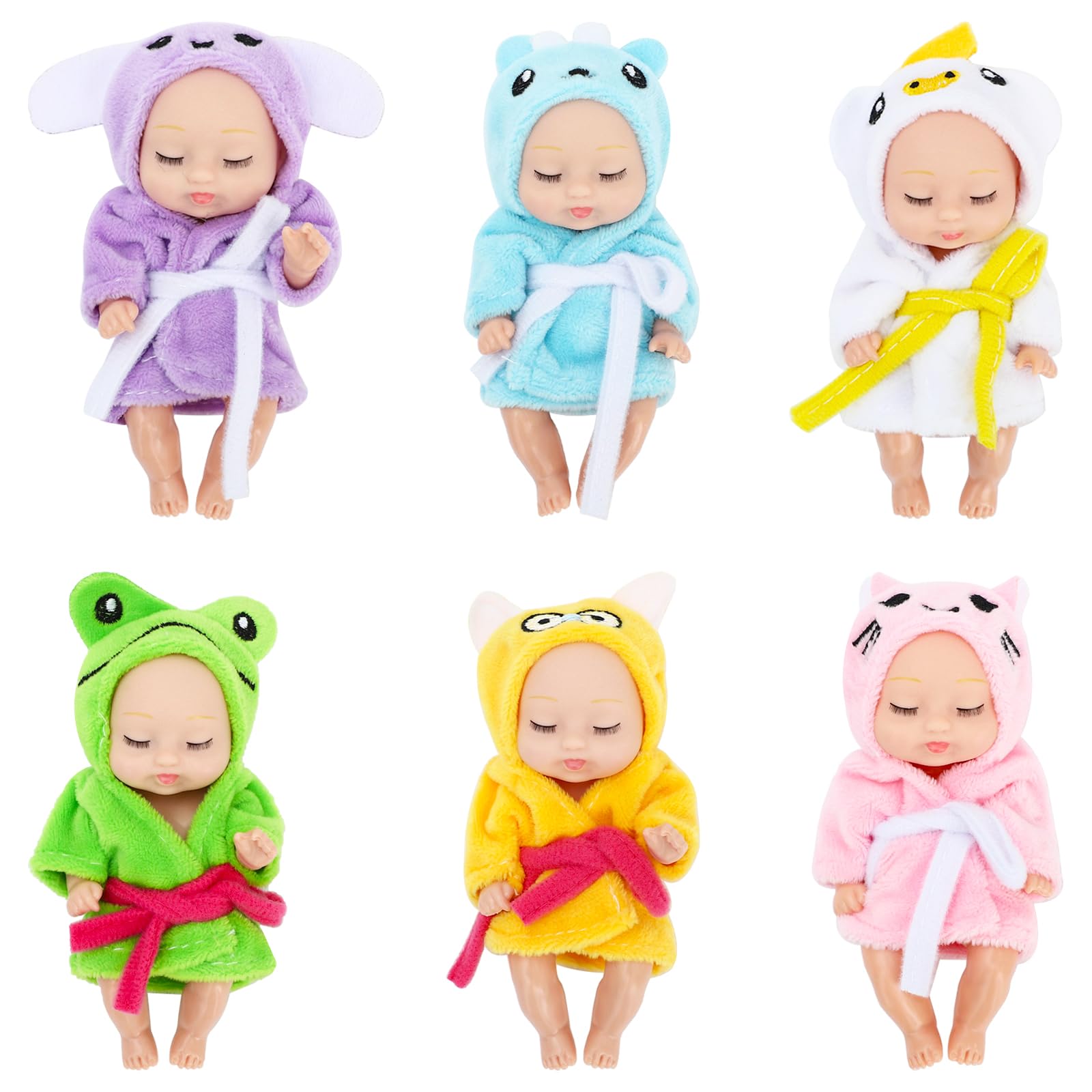 Onest 6 Sets 4 Inch Dolls Cute Baby Dolls Include 6 Pieces Baby Mini Dolls, 6 Sets Handmade Doll Clothes