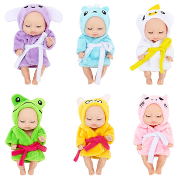 Onest 6 Sets 4 Inch Dolls Cute Baby Dolls Include 6 Pieces Baby Mini Dolls, 6 Sets Handmade Doll Clothes