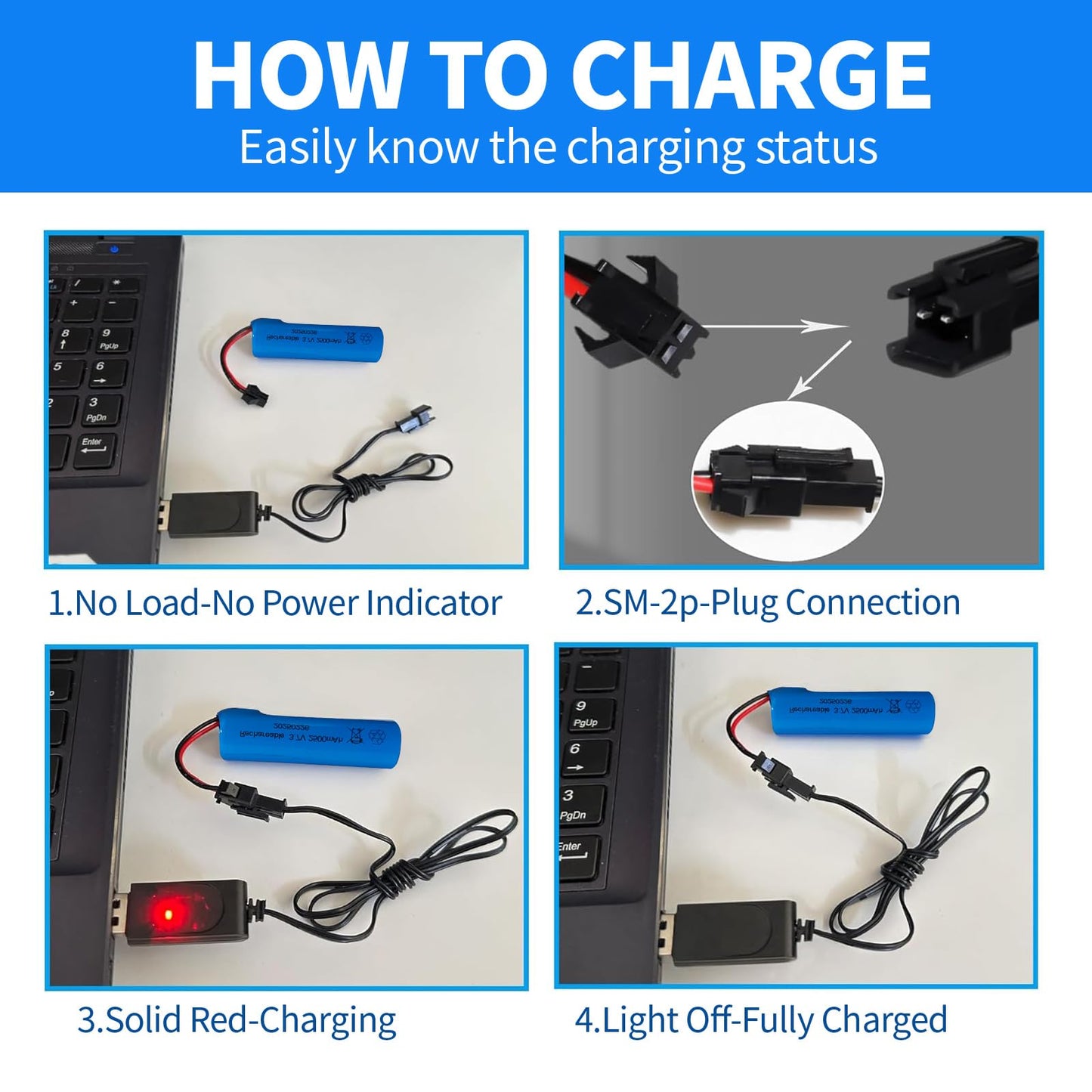 3.7V Rechargeable Battery 2500mah Li-ion Battery 1 Pack with USB Chargers SM-2P Plug for RC Cars DE42 DE44 DE45 DE68 Toy Cars