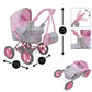 509 Crew: Cotton Candy Pink: Amanda Doll Pram - Pink, Grey, Polka Dot - W/Matching Handbag, Foldable, Removable Bassinet, Kids P