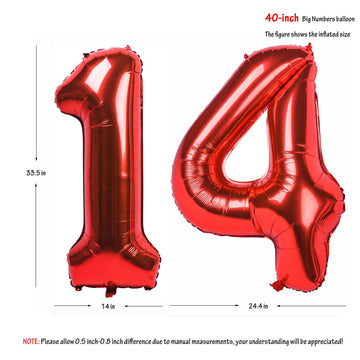 40 In Red Number Balloons Helium Foil Mylar Balloon Birthday Party Banquet Decoration Digital 14