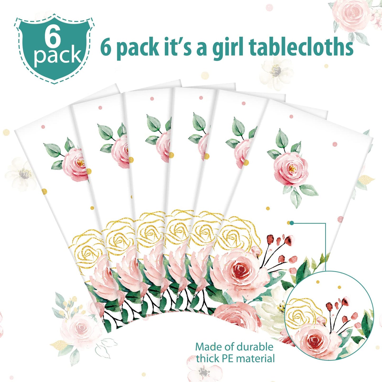 Pajean Floral Baby Shower Supplies Its a Girl Baby Shower Party Tablecloths Girls Flowers Table Cover for Kids Baby Girls Showe