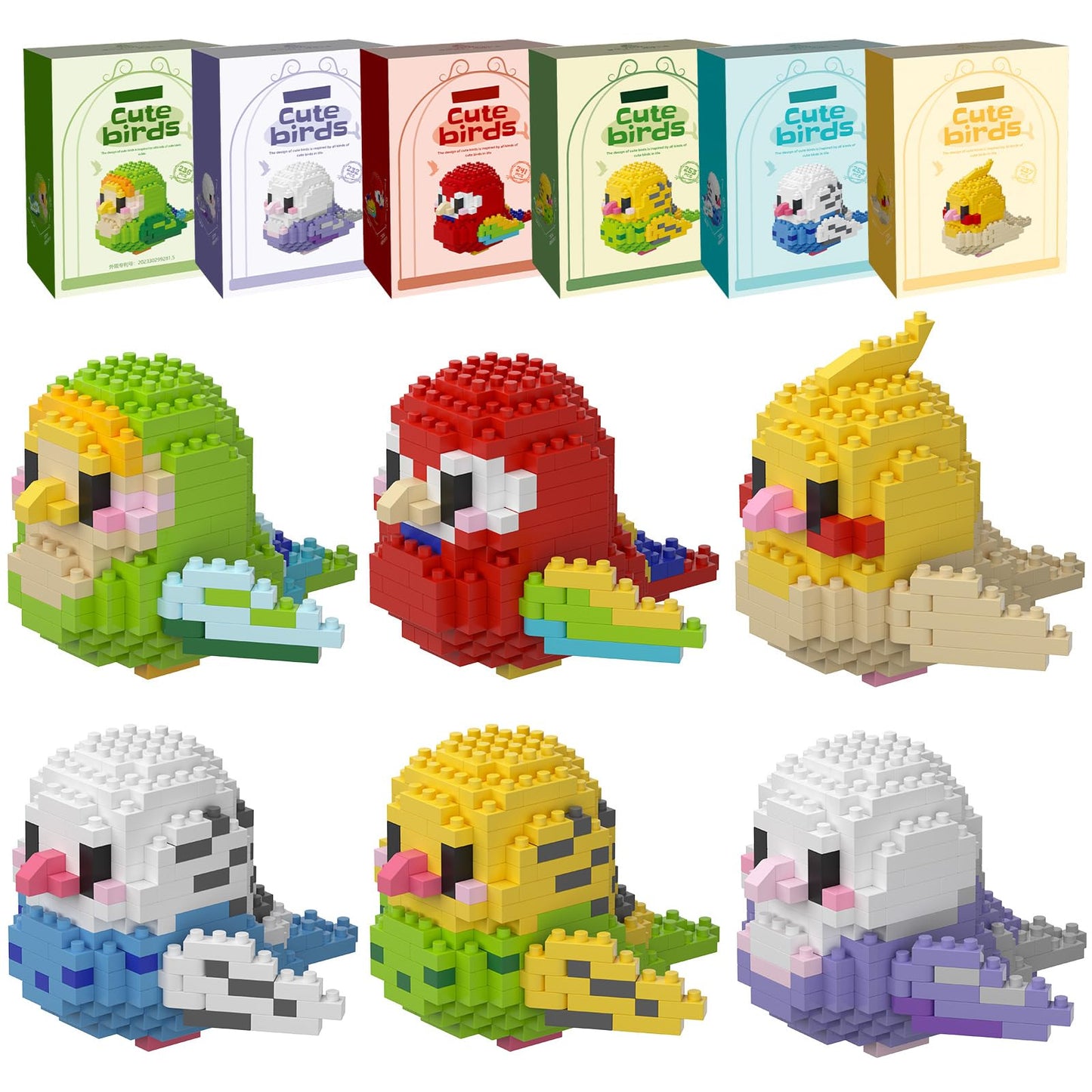 HJPLPXH Mini Building Blocks Set - Parrots Animal Kits, Small Multicolor Plastic, Model 8909, 6 Boxes Ideal Birthday Gift for Kids