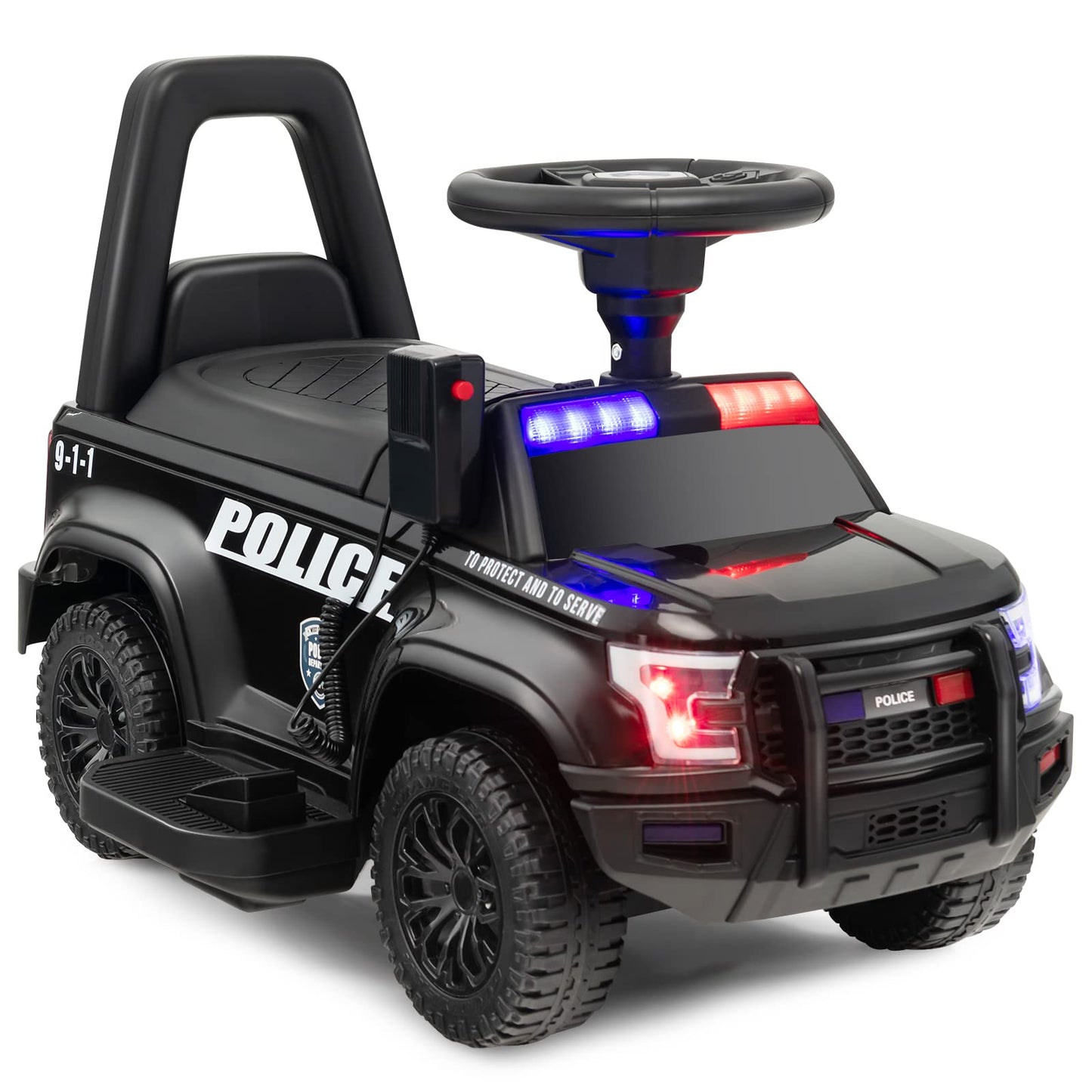Costzon Police Car Ride On - 6V Electric Kids Car with Megaphone, Lights, Siren, Storage, White, 24” x 17” x 17”, Model QLS