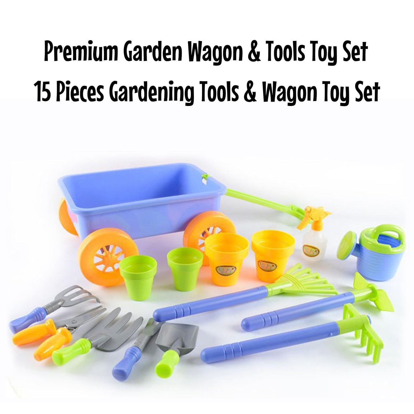 Dimple Kids Gardening Set Tools Wagon Toy - enhanced 15 Piece Gardening Tools & Toddler Wagon Toy Set - Sturdy & Durable - Top Yard  Beach  Sand  Garden Toy - Outside Toys for Toddlers