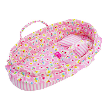June Garden Cozy Dream Doll Bassinet - Baby Doll Portable Carrier - Fits For American Girl Dolls Up To 18'' - Soft Pillow & Safe