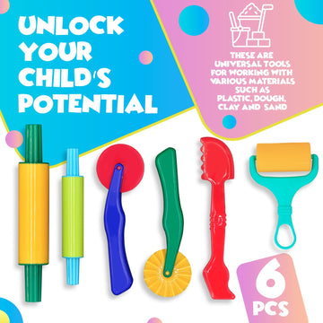 DIMROM Clay and Play Dough Tools Set, 6 Pieces, Plastic, Ages 3+, Model MC-706