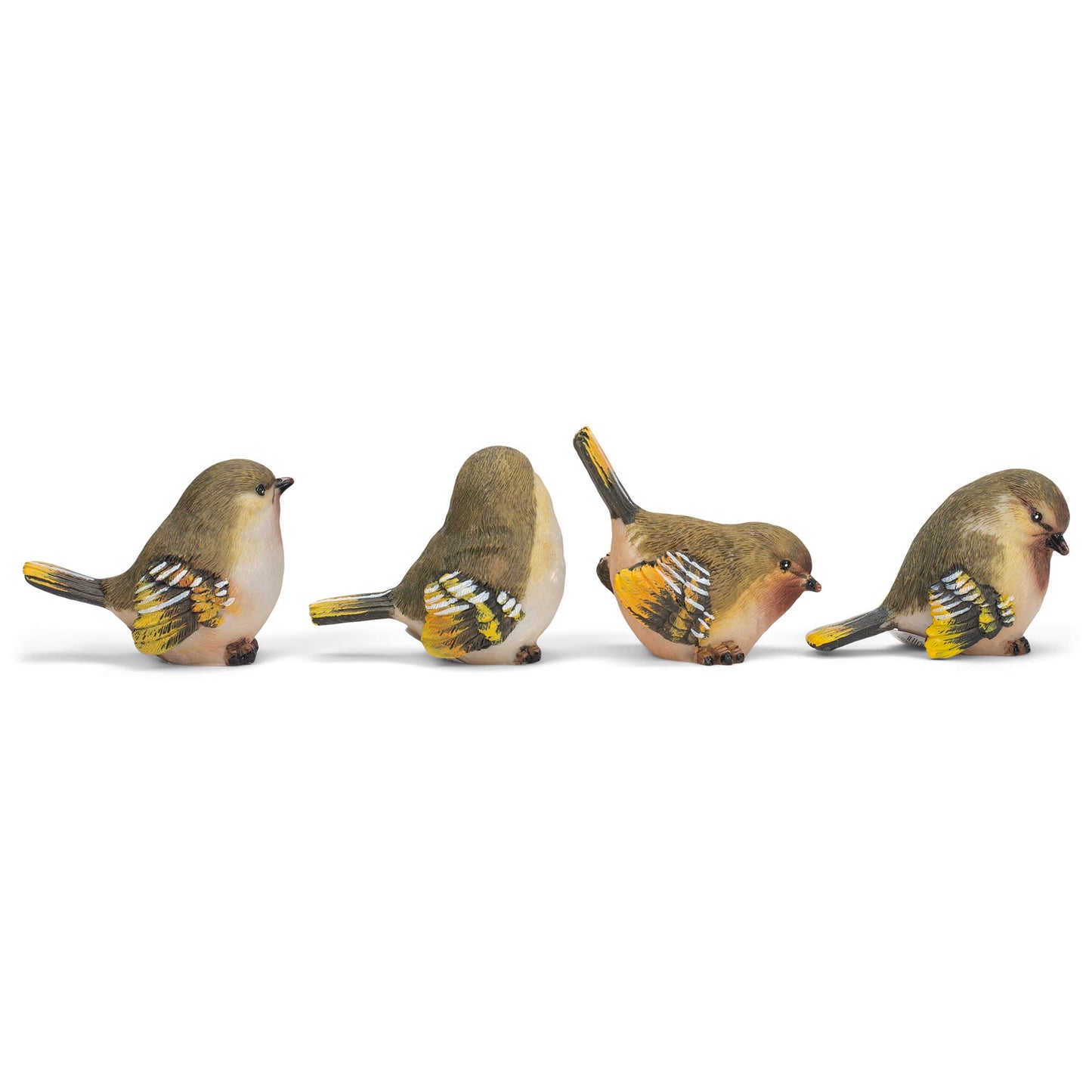 RAZ Imports Striped Wing Bird Figurine Set of 4, Resin, 2.5 x 2.25 inch, Sage Green