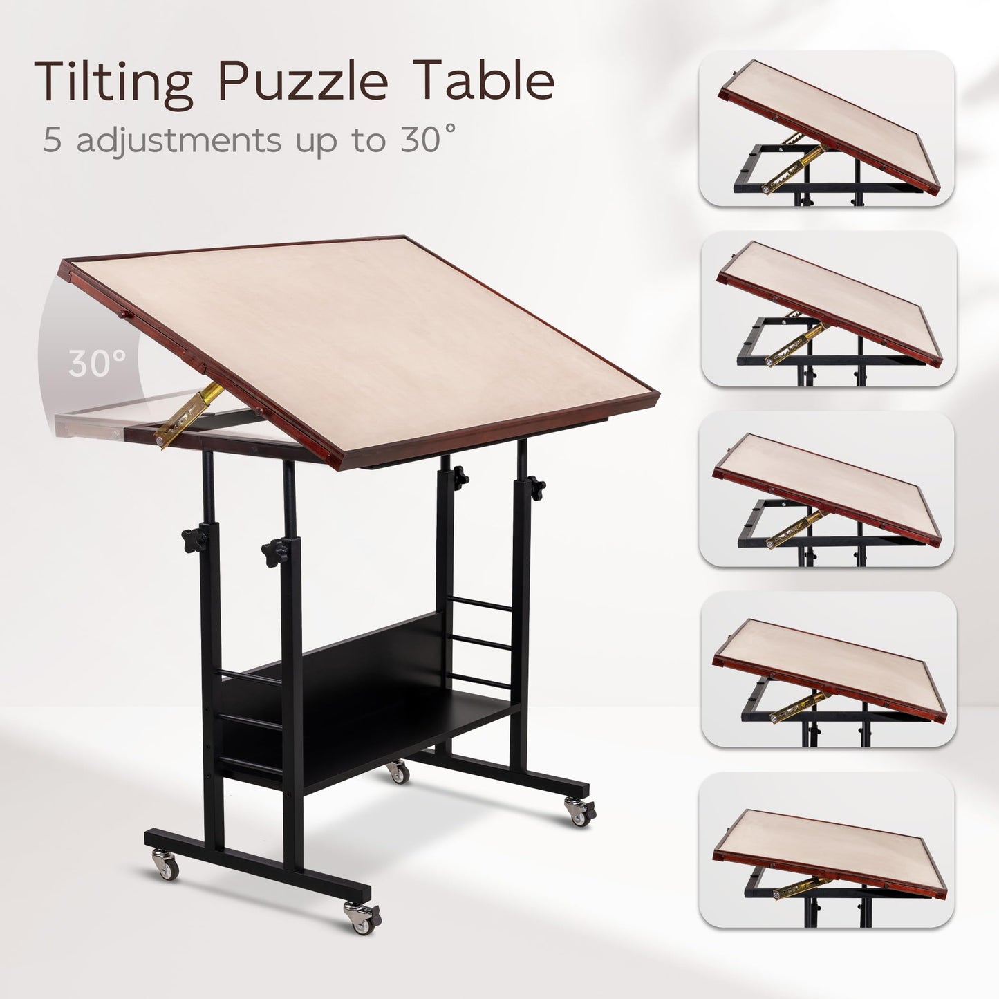 Becko US 1500 Piece Puzzle Table, Adjustable Height & Tilt, 5 Drawers, Portable Pinewood & MDF Design, Model WGPTZ