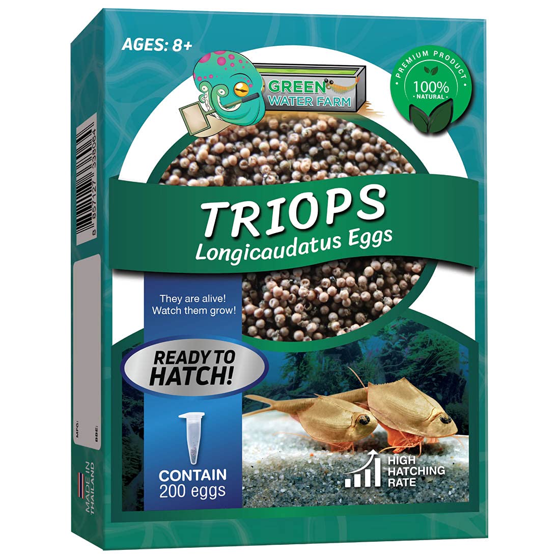 GREEN WATER FARM Triops Longicaudatus Eggs - 200 Pure Hatching Eggs for Pets & Science Projects - 1.5 inches