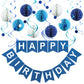 LITAUS, Birthday Decorations, NO DIY - Pack of 17 | Navy Blue Happy Birthday Banner, Honeycomb Balls, Swirls, Garland | Happy Bi