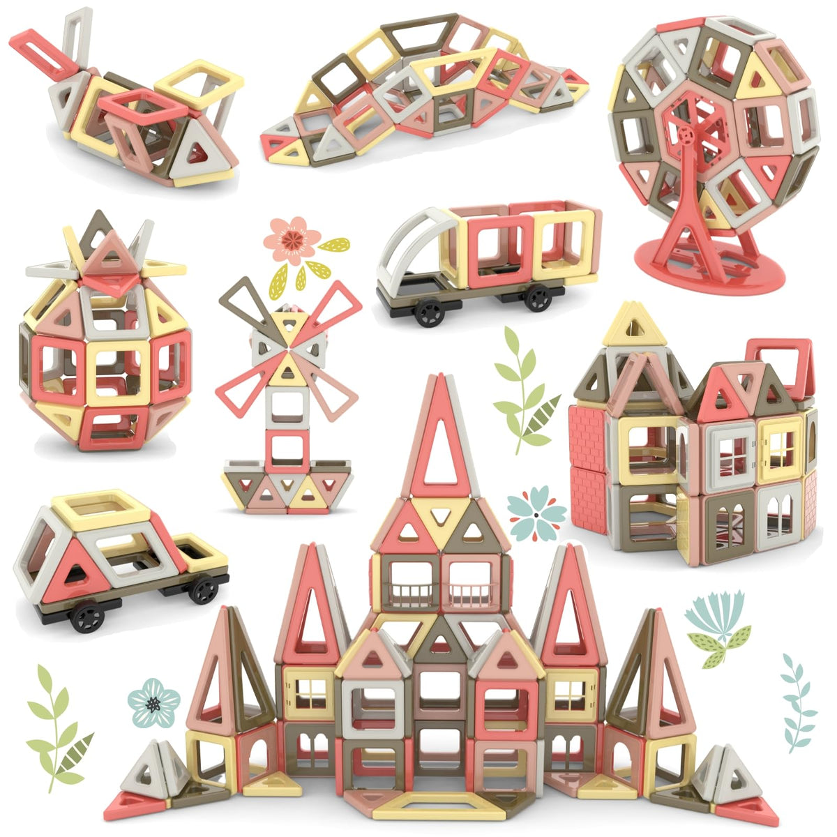 ASOK 149PCS Magnetic Blocks STEM Educational Kids Boys and Girls Toys for Age 3+ 4 5 6 7 8 (Brown)
