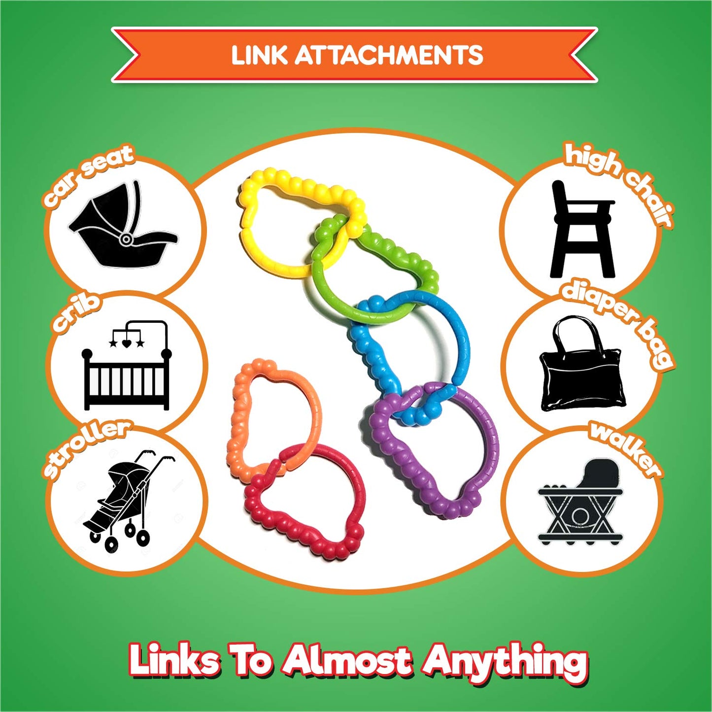 Kids Korner Baby Rings Toy Links Educational Toys - Link Toys, Teething Toys, Infant Toys, Baby Accessories, Stroller Toys, Car