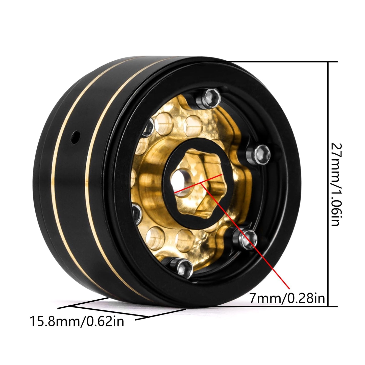 INJORA 1.0 Beadlock Wheel Rims Black Coating Brass Rims for 1/24 1/18 RC Crawler Car Axial SCX24 AX24 TRX4M FCX24, 39g