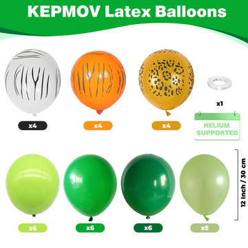 Safari Balloons, 12 Inch Jungle Party Decorations Animal Print Balloons Green Latex Balloons Leopard Zebra Tiger Printed Balloons For Jungle Safari Themed Party Dinosaur Forest Tropical Birthday Decor