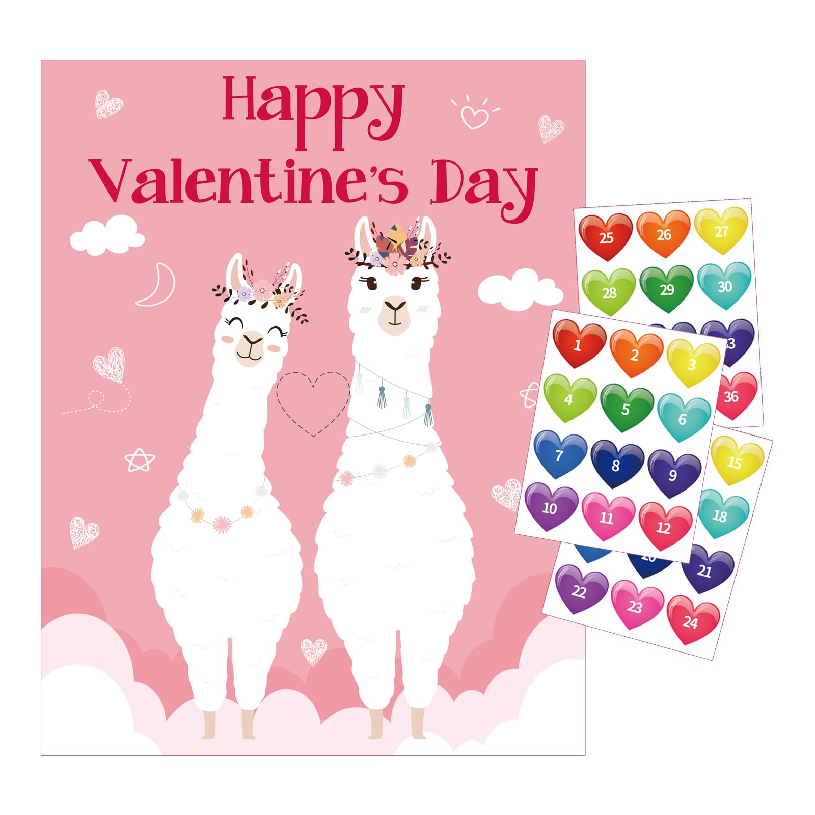 M1NTP1US + Valentines Day Party Games - Pin The Hearts on The Llama - V-Day Game School Class Activity Supplies Favors