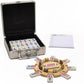 RNK Gaming Mexican Train Dominoes Set Double 12 with Wooden Hub, 8 Metal Trains, Multicolor, Aluminum Case